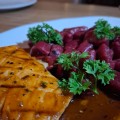 Salmone rosato com gnocche rubino